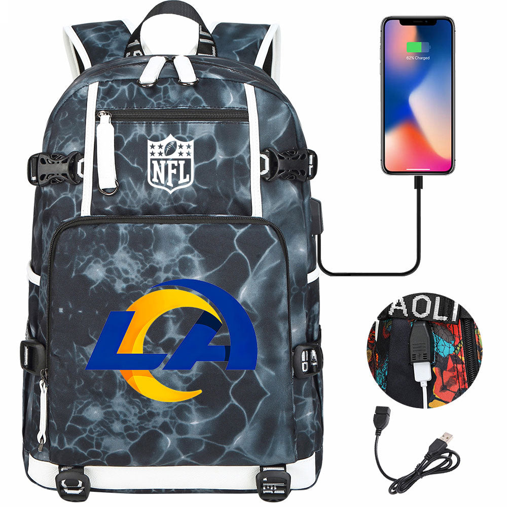 Los Angeles Rams Football Team USB Charging Backpack School Notebook Travel Bags