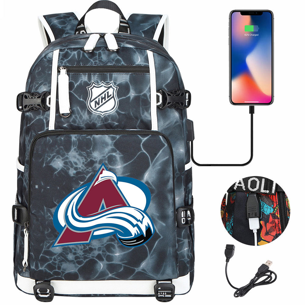 Colorado Avalanche Hockey League USB Charging Backpack School Notebook Travel Bags