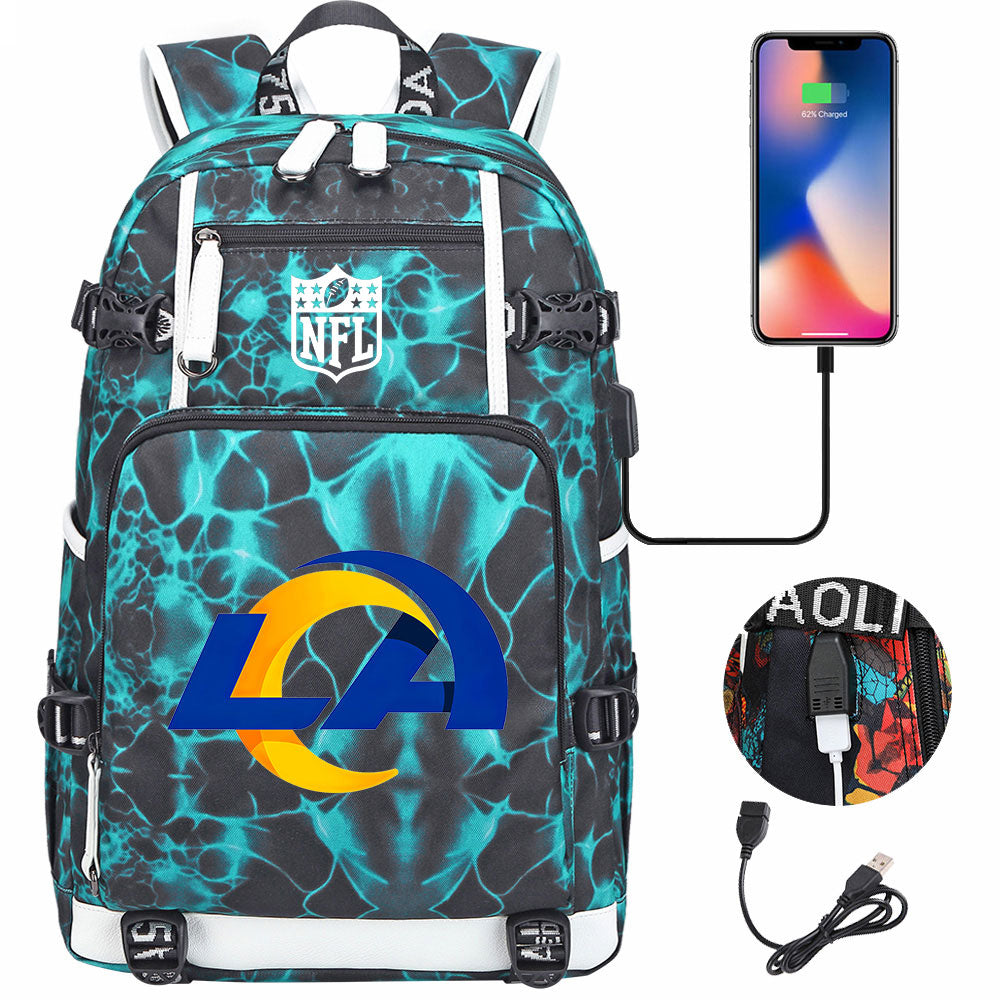 Los Angeles Rams Football Team USB Charging Backpack School Notebook Travel Bags