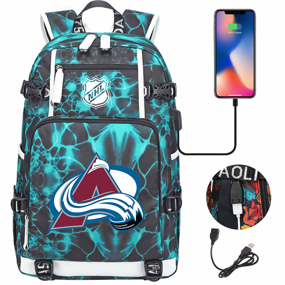 Colorado Avalanche Hockey League USB Charging Backpack School Notebook Travel Bags