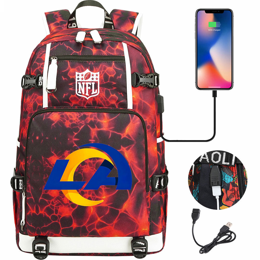 Los Angeles Rams Football Team USB Charging Backpack School Notebook Travel Bags