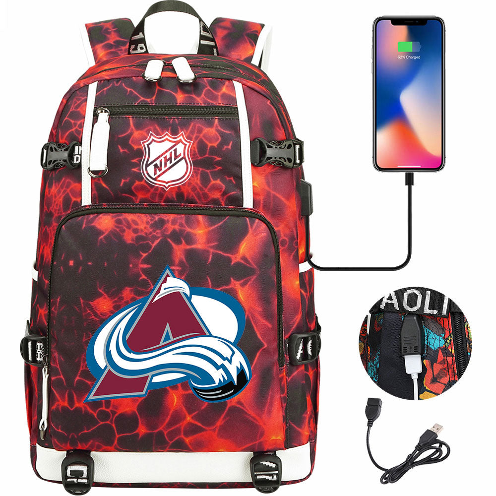 Colorado Avalanche Hockey League USB Charging Backpack School Notebook Travel Bags