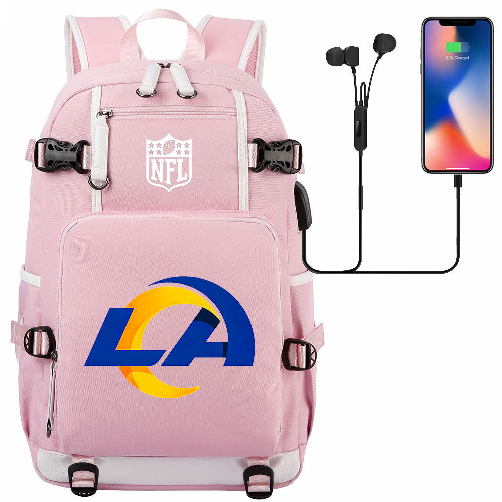 Los Angeles Rams Football Team USB Charging Backpack School Notebook Travel Bags