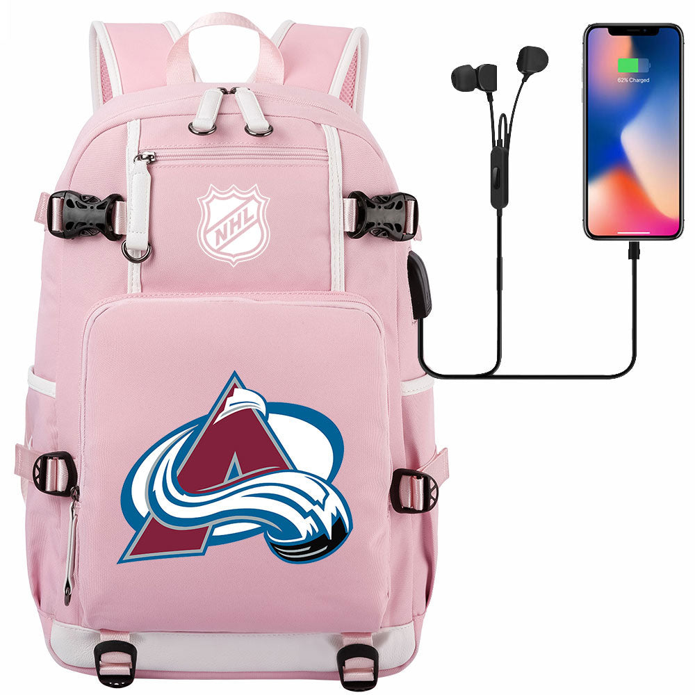 Colorado Avalanche Hockey League USB Charging Backpack School Notebook Travel Bags