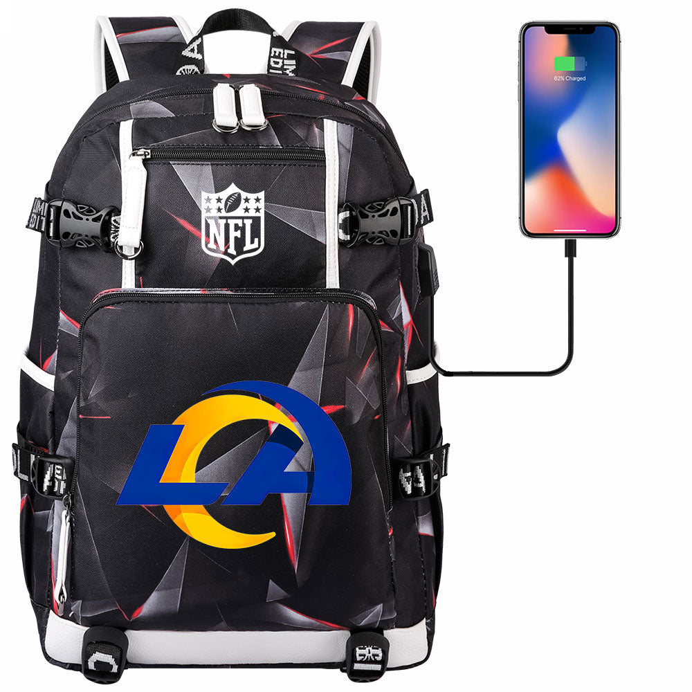 Los Angeles Rams Football Team USB Charging Backpack School Notebook Travel Bags