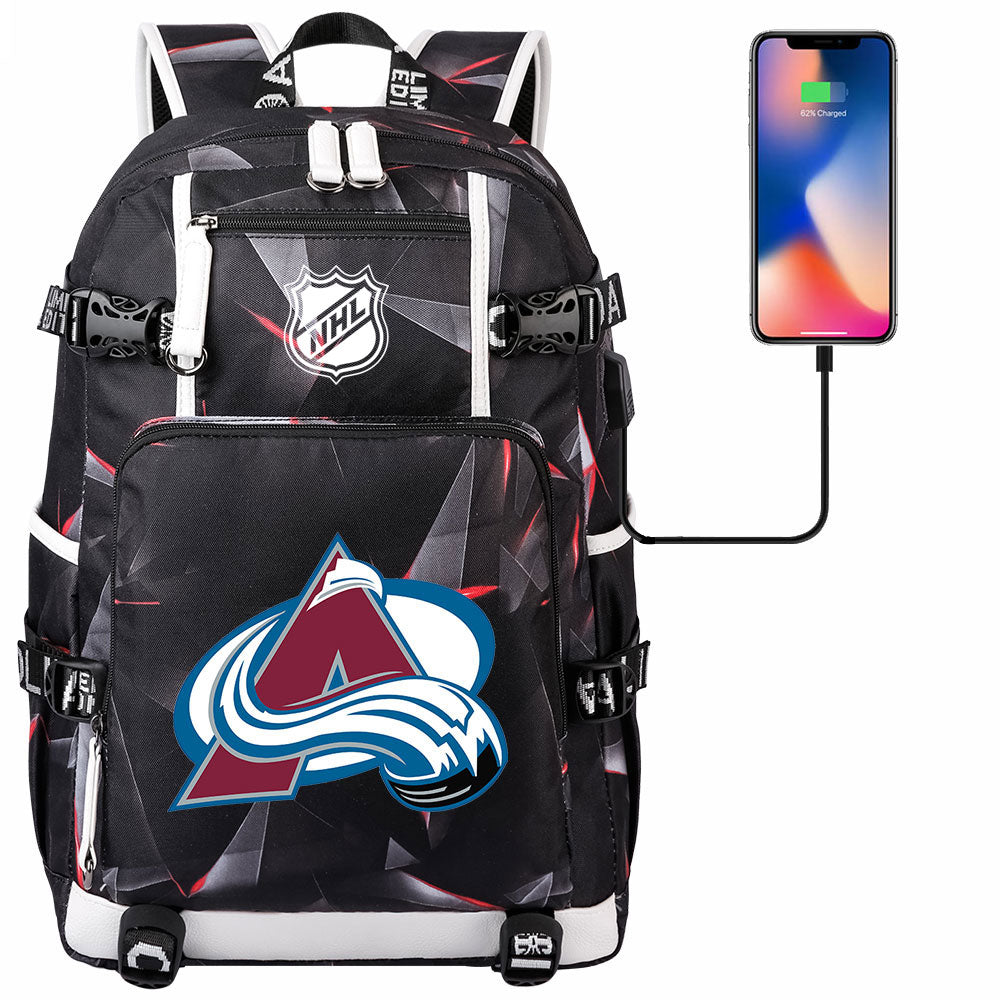 Colorado Avalanche Hockey League USB Charging Backpack School Notebook Travel Bags