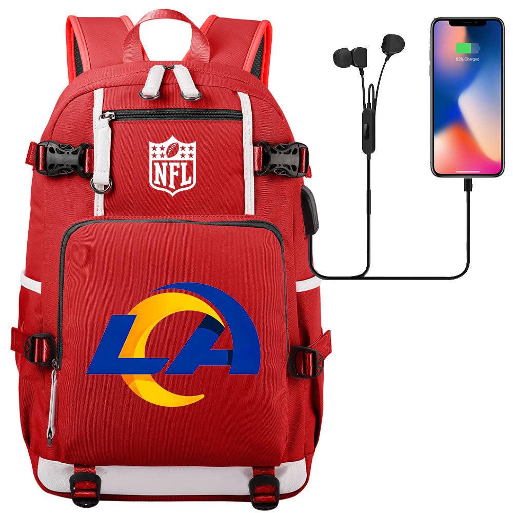 Los Angeles Rams Football Team USB Charging Backpack School Notebook Travel Bags