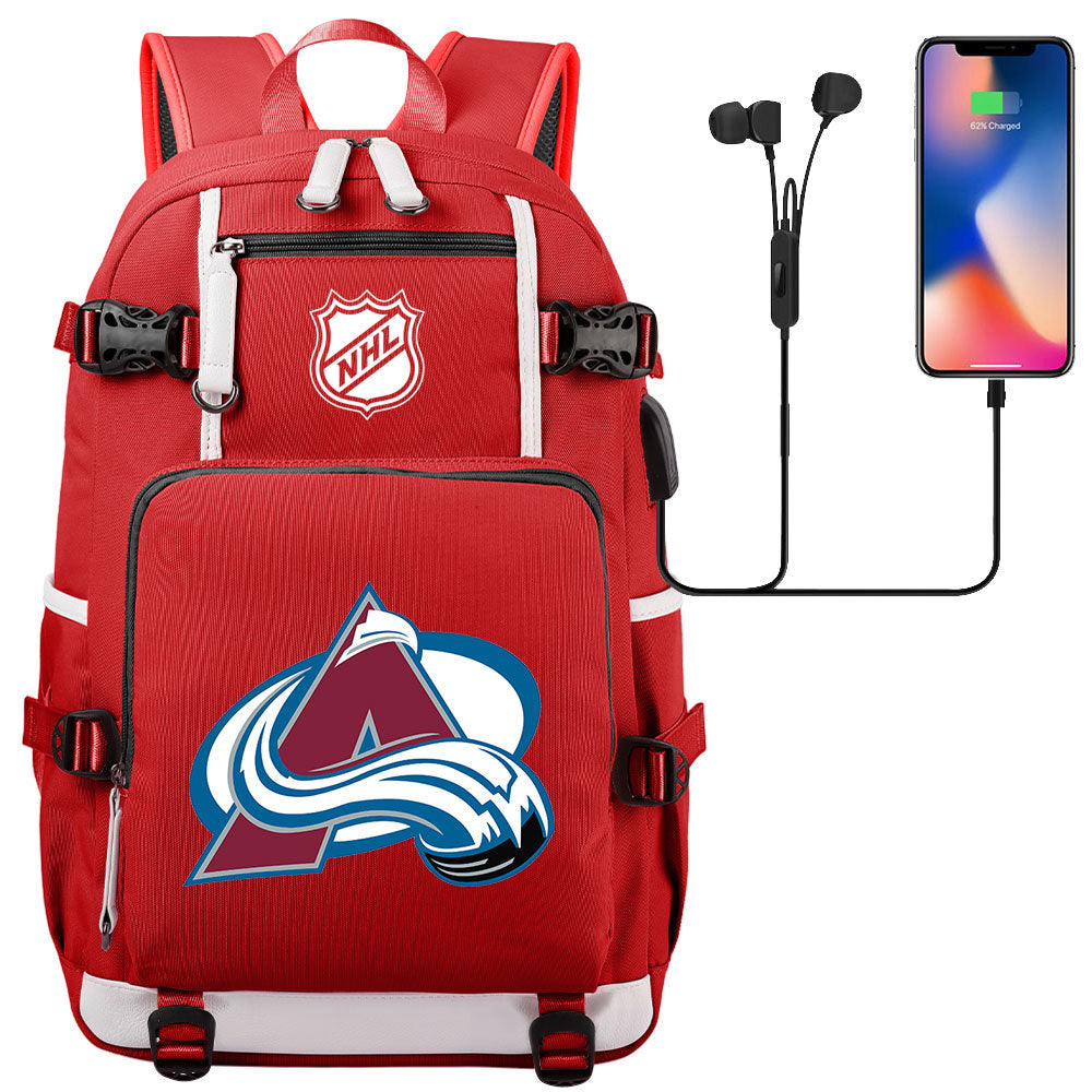 Colorado Avalanche Hockey League USB Charging Backpack School Notebook Travel Bags