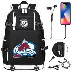 Colorado Avalanche Hockey League USB Charging Backpack School Notebook Travel Bags