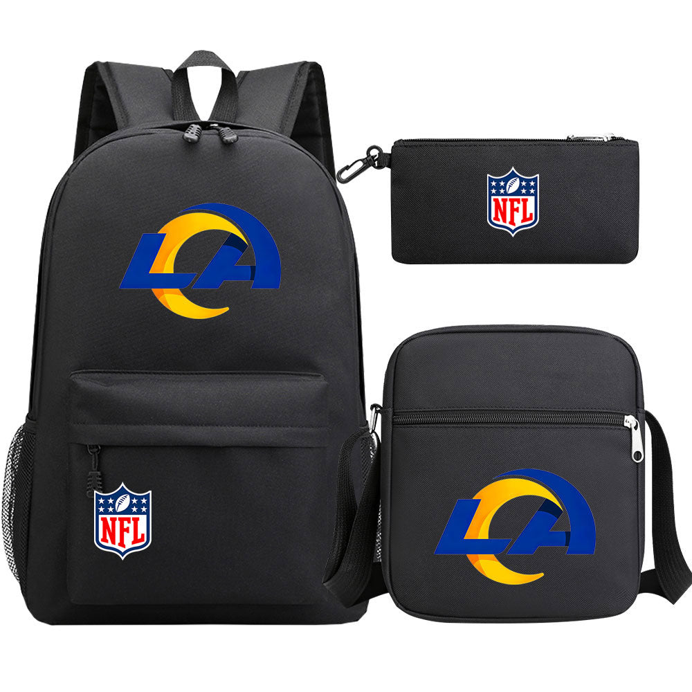 Los Angeles Rams Football Team Printed Schoolbag Backpack Shoulder Bag Pencil Bag 3pcs set for Kids Students