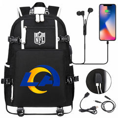 Los Angeles Rams Football Team USB Charging Backpack School Notebook Travel Bags