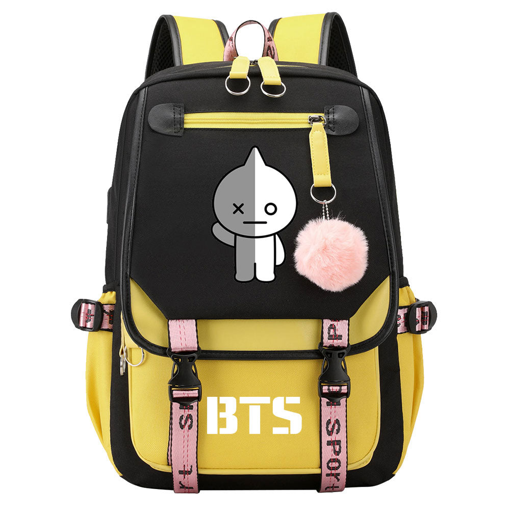 BTS Van Waterproof Backpack School Notebook Travel Bag USB Charging