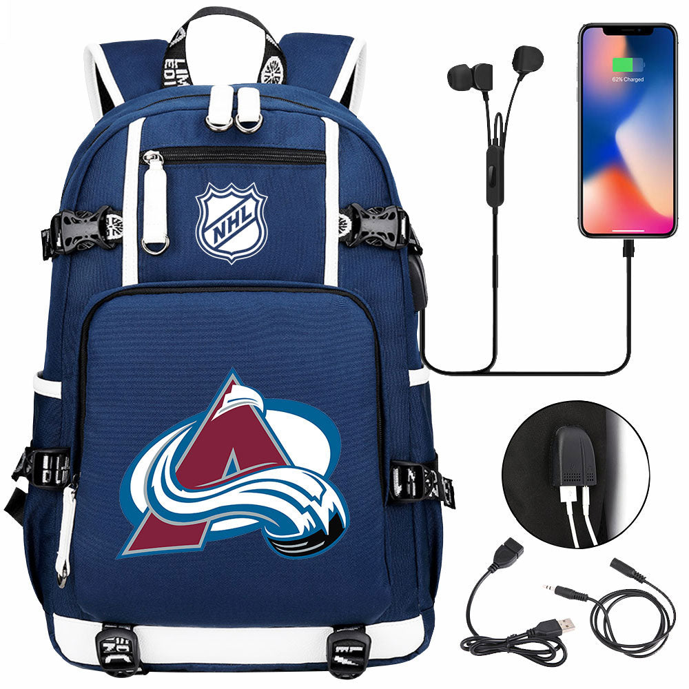 Colorado Avalanche Hockey League USB Charging Backpack School Notebook Travel Bags