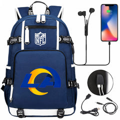 Los Angeles Rams Football Team USB Charging Backpack School Notebook Travel Bags