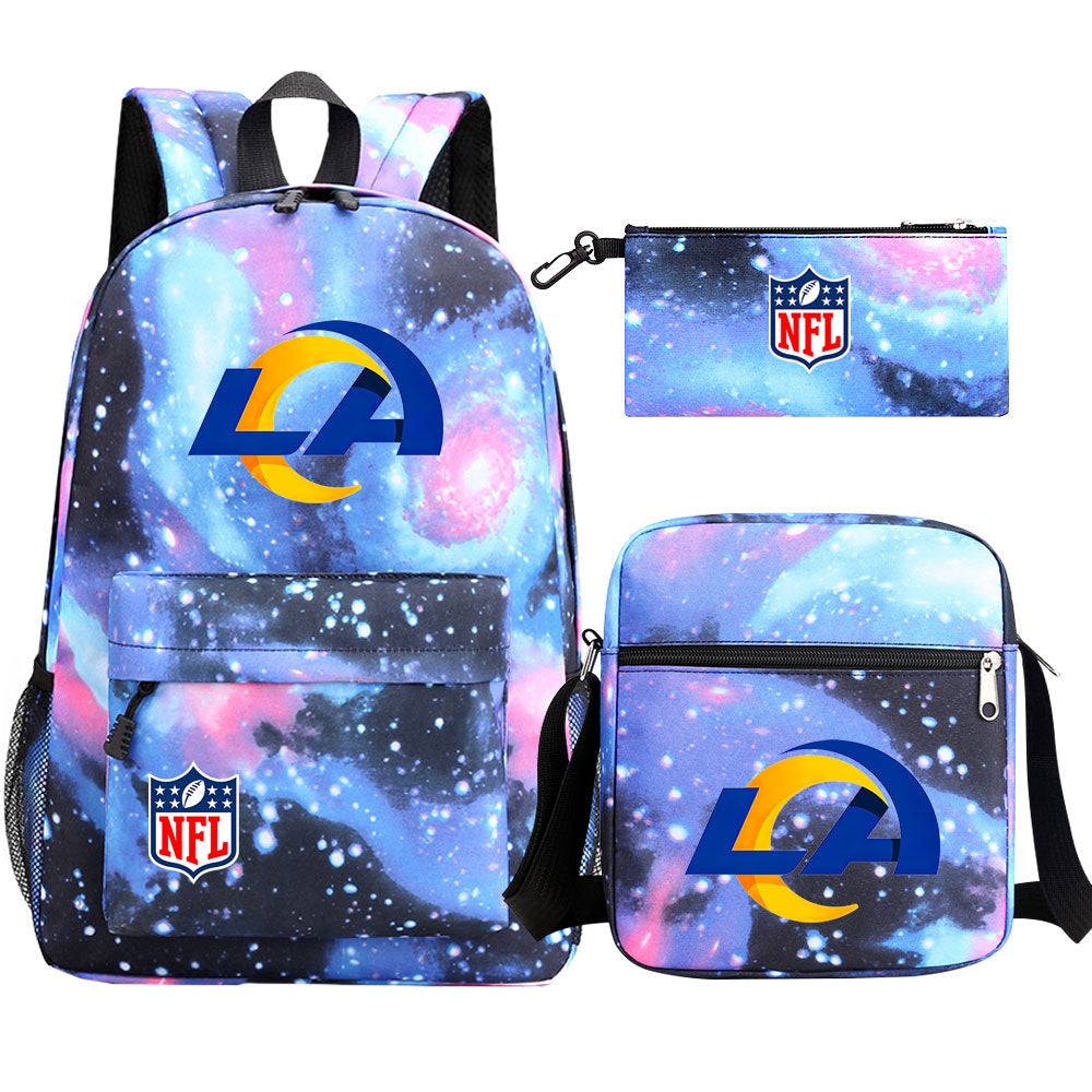 Los Angeles Rams Football Team Printed Schoolbag Backpack Shoulder Bag Pencil Bag 3pcs set for Kids Students