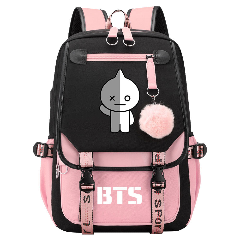 BTS Van Waterproof Backpack School Notebook Travel Bag USB Charging