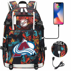 Colorado Avalanche Hockey League USB Charging Backpack School Notebook Travel Bags