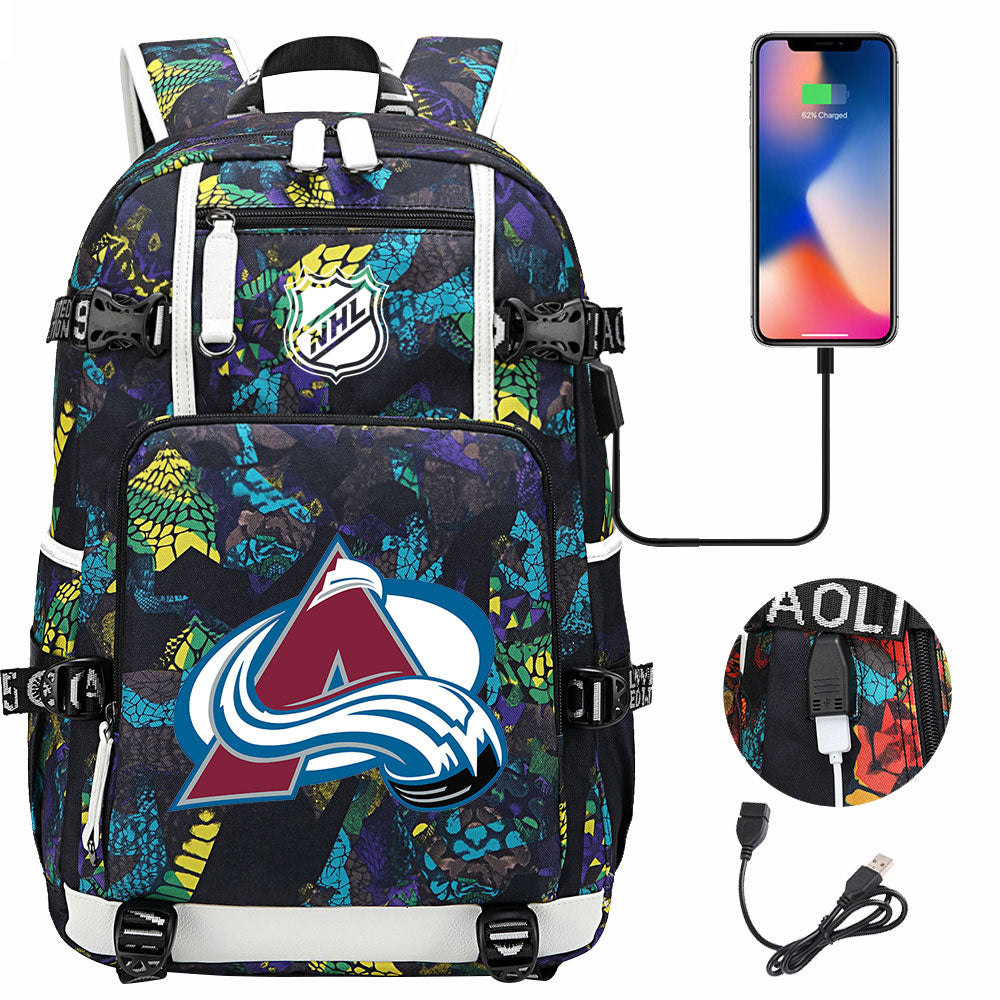 Colorado Avalanche Hockey League USB Charging Backpack School Notebook Travel Bags