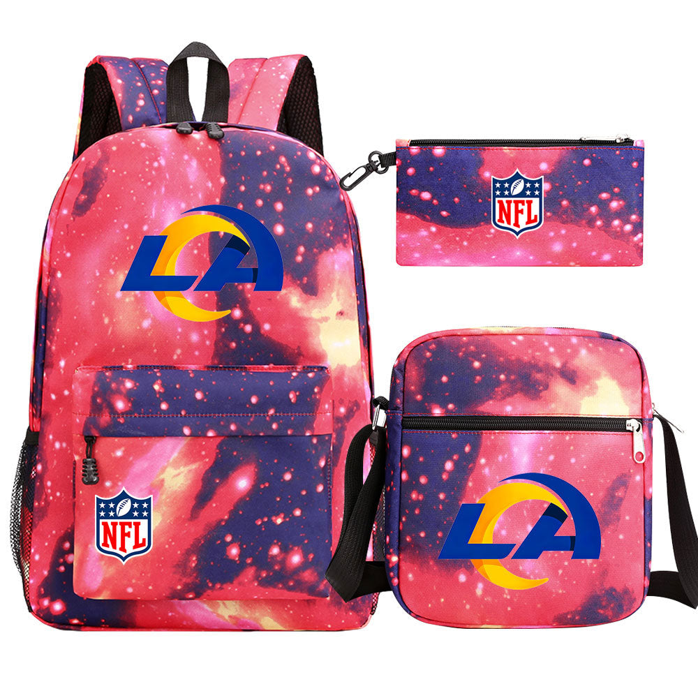 Los Angeles Rams Football Team Printed Schoolbag Backpack Shoulder Bag Pencil Bag 3pcs set for Kids Students