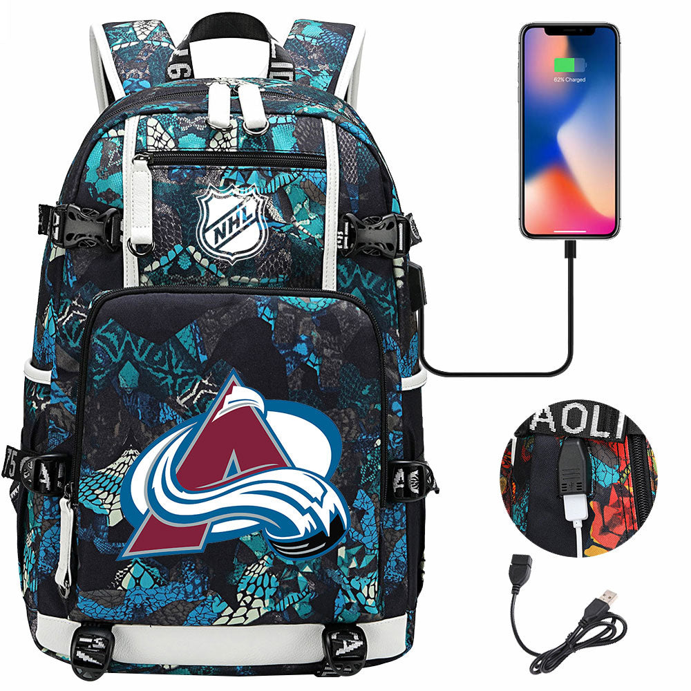 Colorado Avalanche Hockey League USB Charging Backpack School Notebook Travel Bags