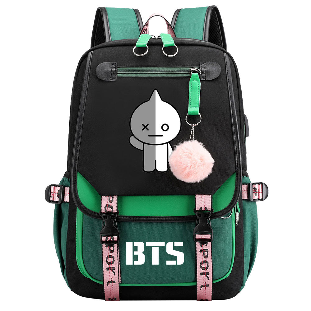 BTS Van Waterproof Backpack School Notebook Travel Bag USB Charging