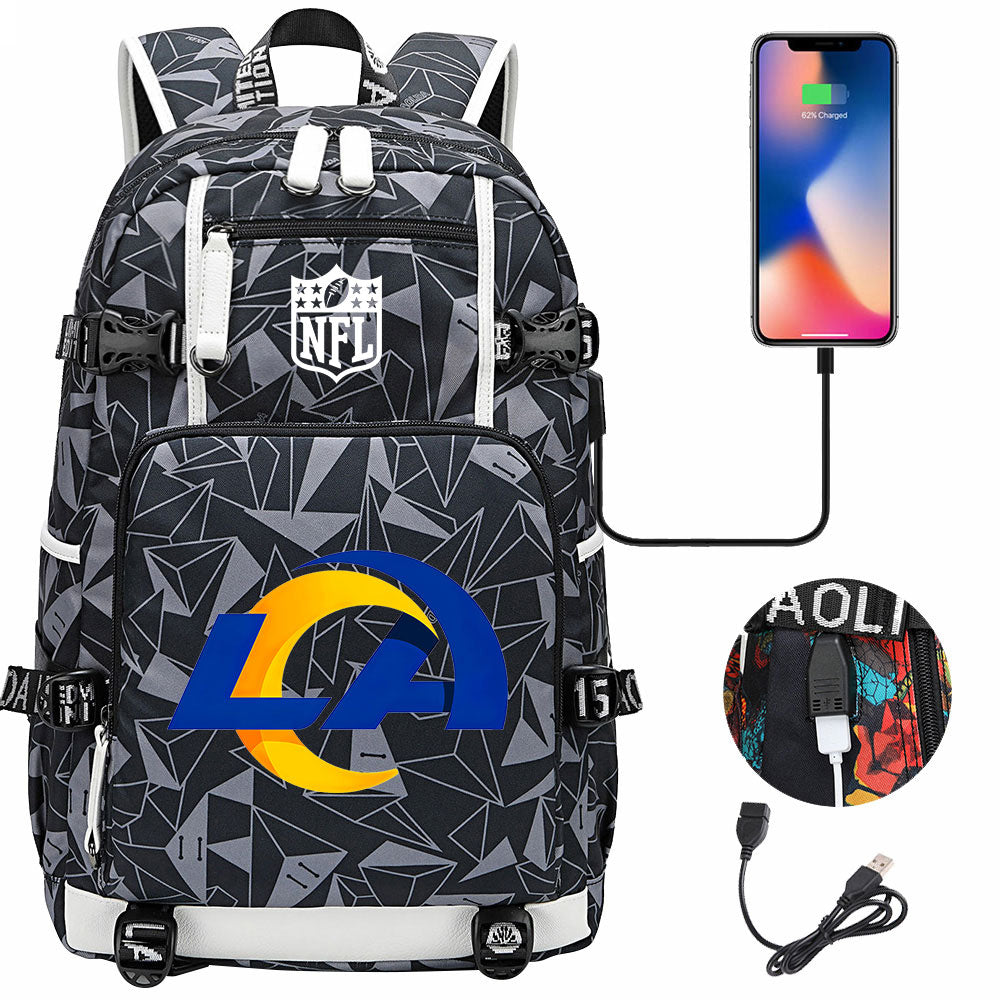 Los Angeles Rams Football Team USB Charging Backpack School Notebook Travel Bags