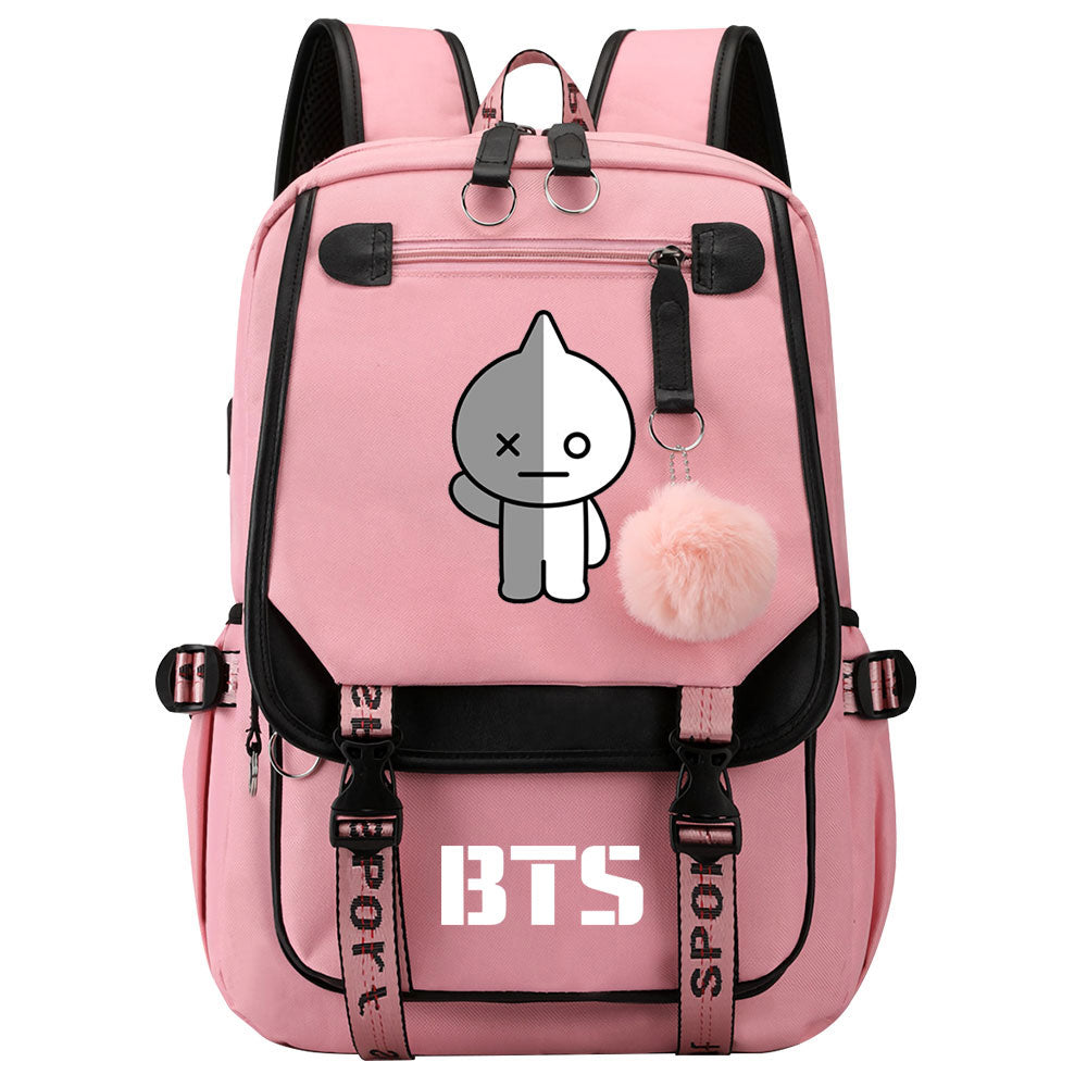 BTS Van Waterproof Backpack School Notebook Travel Bag USB Charging