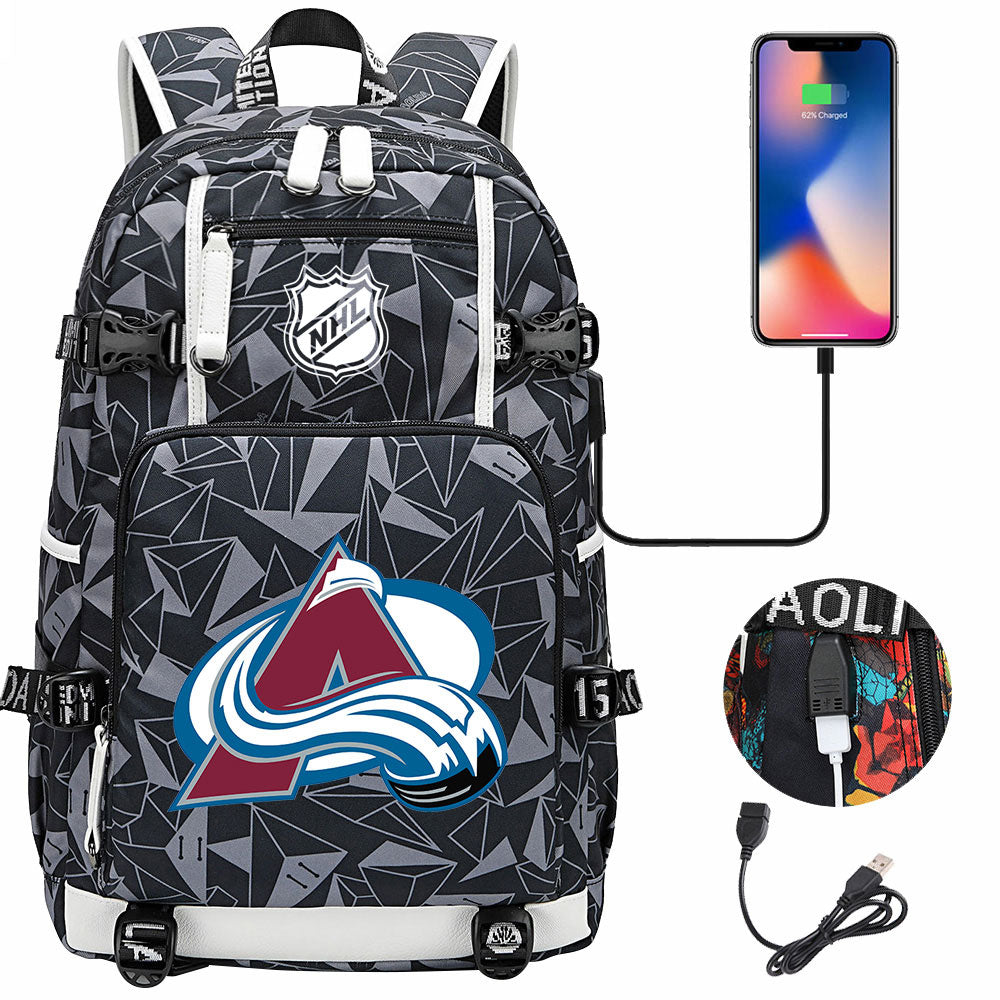 Colorado Avalanche Hockey League USB Charging Backpack School Notebook Travel Bags