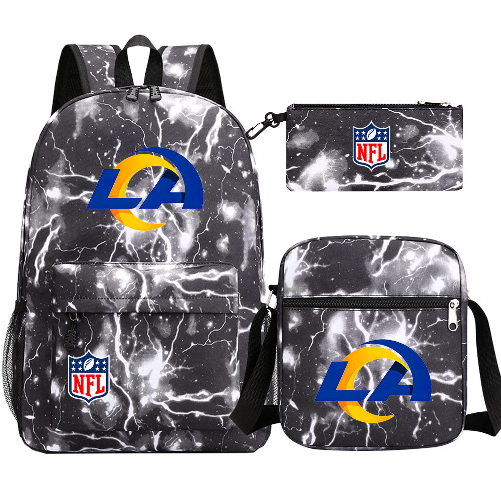 Los Angeles Rams Football Team Printed Schoolbag Backpack Shoulder Bag Pencil Bag 3pcs set for Kids Students