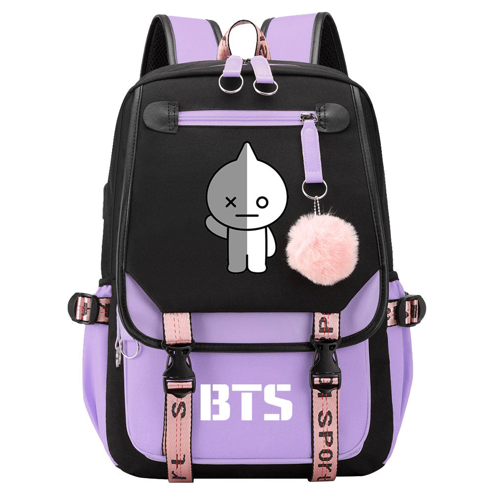 BTS Van Waterproof Backpack School Notebook Travel Bag USB Charging