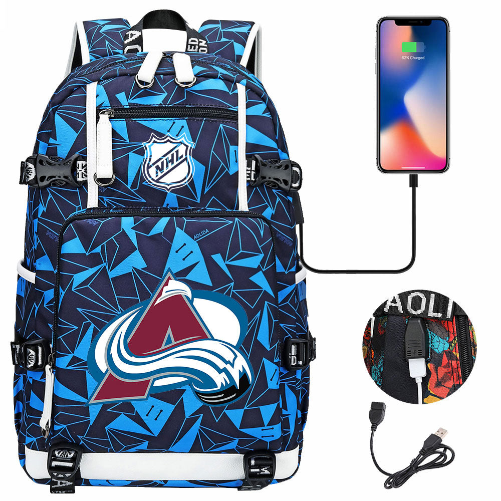 Colorado Avalanche Hockey League USB Charging Backpack School Notebook Travel Bags