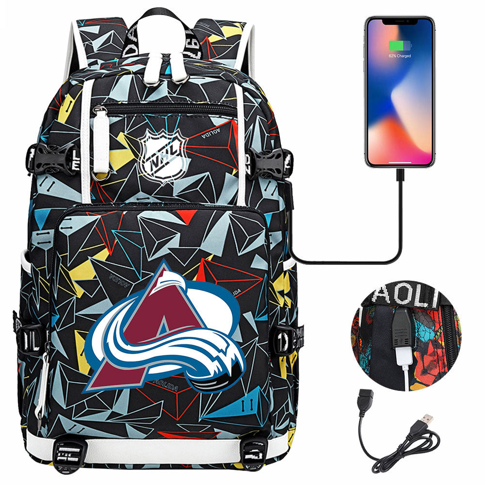 Colorado Avalanche Hockey League USB Charging Backpack School Notebook Travel Bags