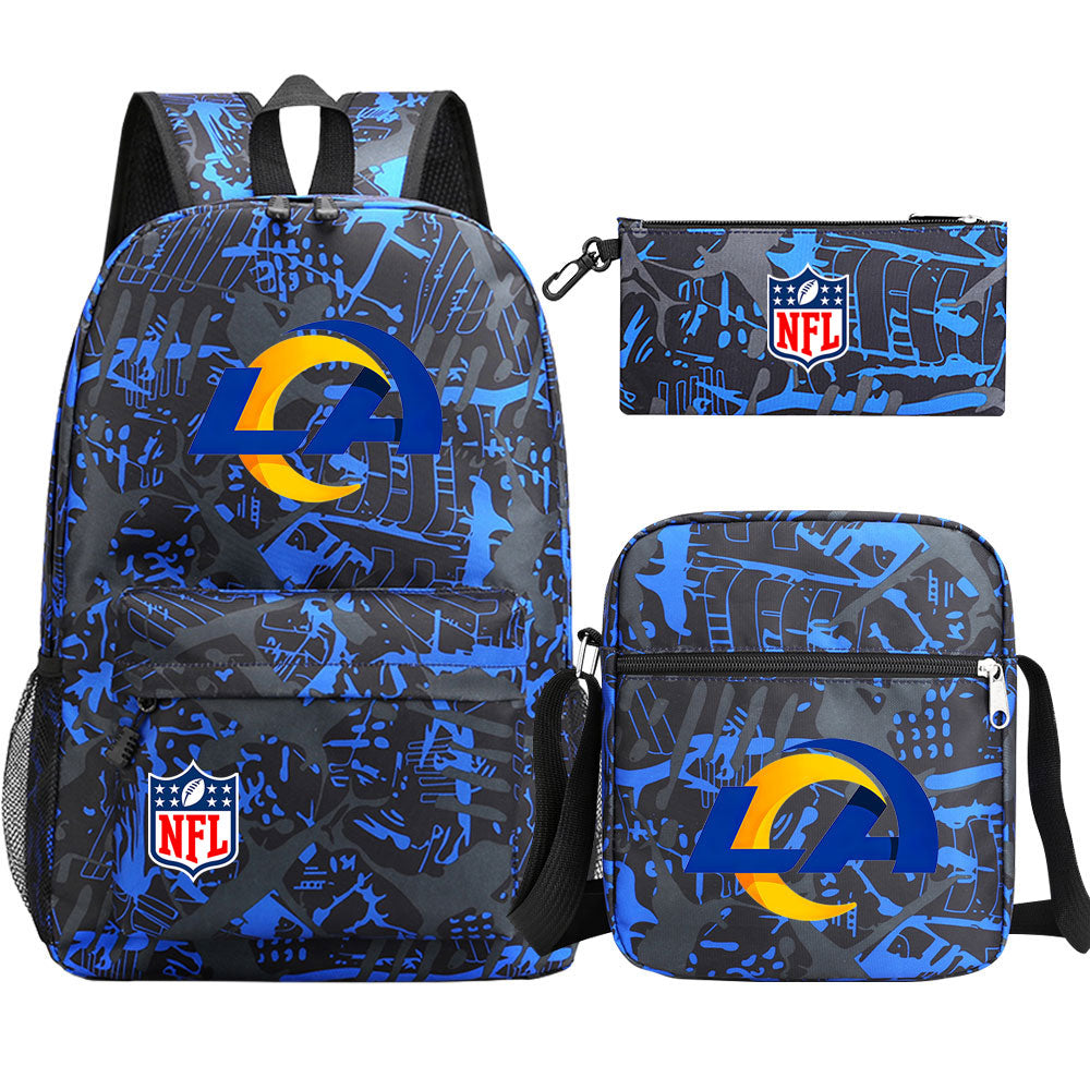 Los Angeles Rams Football Team Printed Schoolbag Backpack Shoulder Bag Pencil Bag 3pcs set for Kids Students