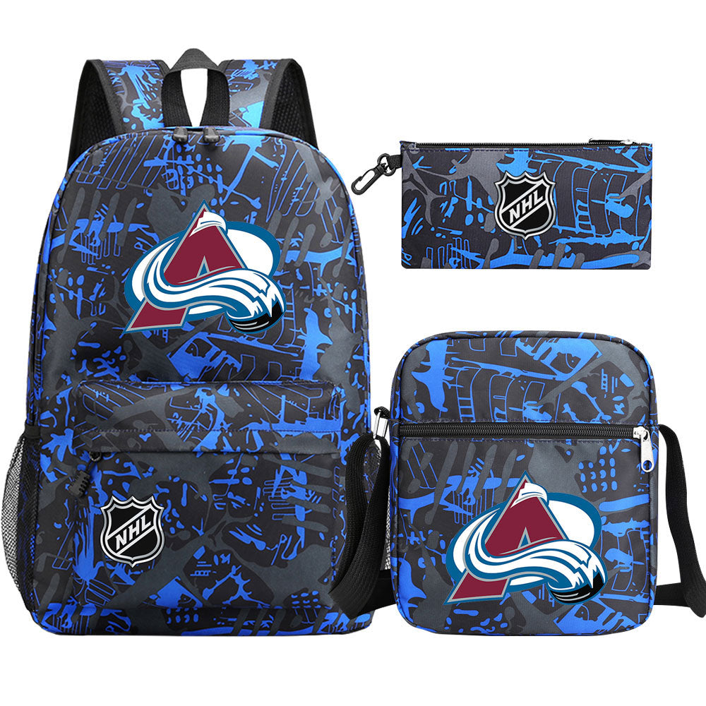 Colorado Avalanche Hockey League  Printed Schoolbag Backpack Shoulder Bag Pencil Bag 3pcs set for Kids Students