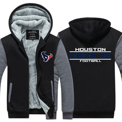 Houston Football Team Texans Unisex Lined Hoodie Fleece Sweatshirt Full Zipper Hooded Thicken Jacket