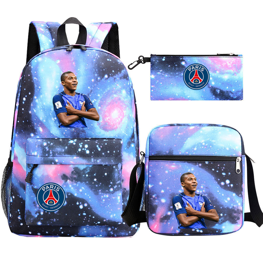 Football Paris Mbappe Schoolbag Backpack Shoulder Bag Pencil Bag Set Gift for Kids Students