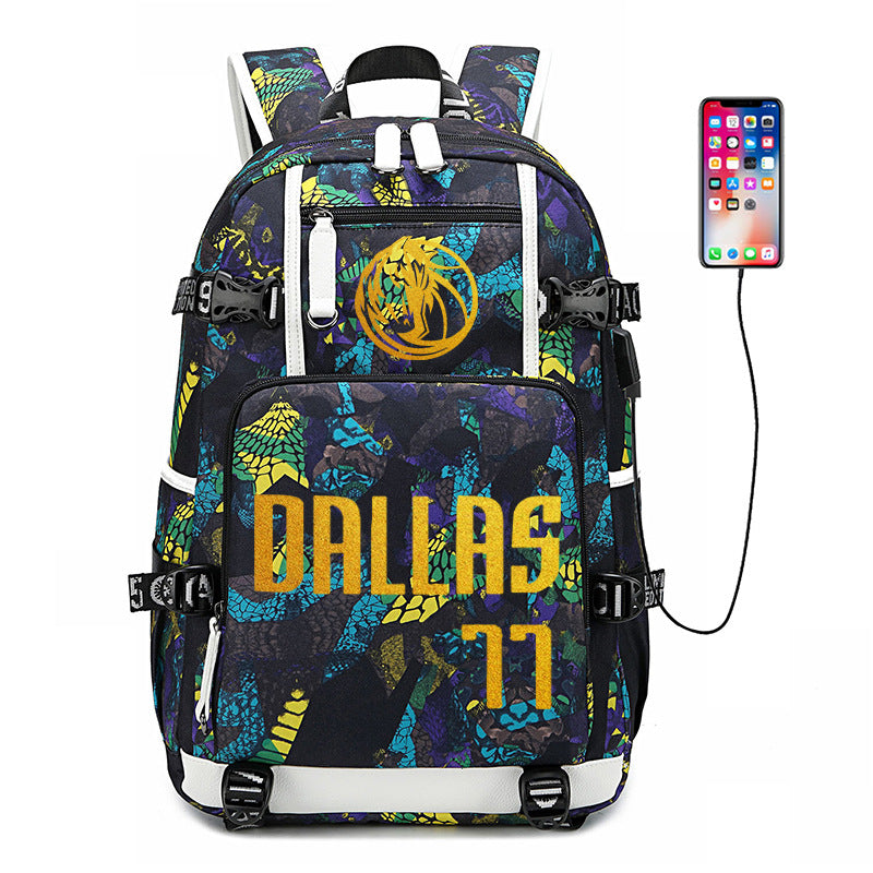 Dallas Mavericks Basketball Doncic USB Charging Backpack School Notebook Travel Bags