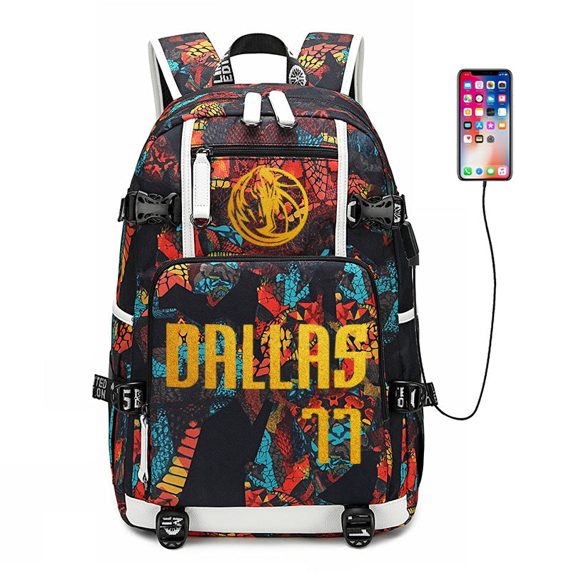 Dallas Mavericks Basketball Doncic USB Charging Backpack School Notebook Travel Bags