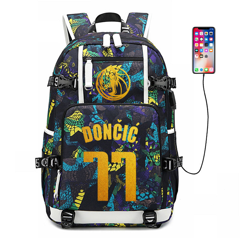 Dallas Mavericks Basketball Doncic USB Charging Backpack School Notebook Travel Bags