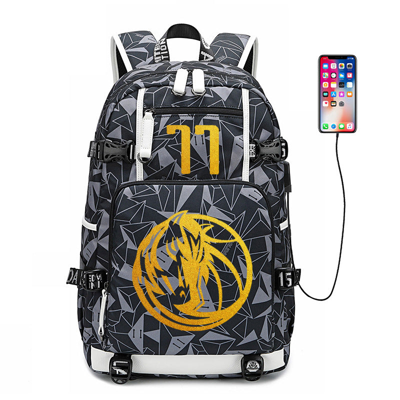 Dallas Mavericks Basketball Doncic USB Charging Backpack School Notebook Travel Bags