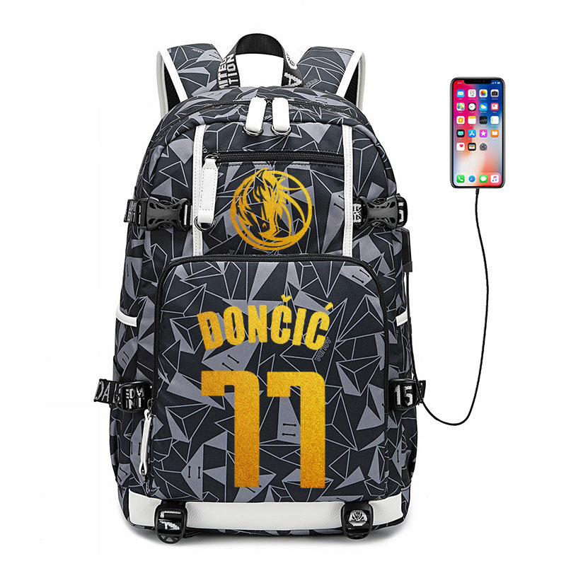 Dallas Mavericks Basketball Doncic USB Charging Backpack School Notebook Travel Bags