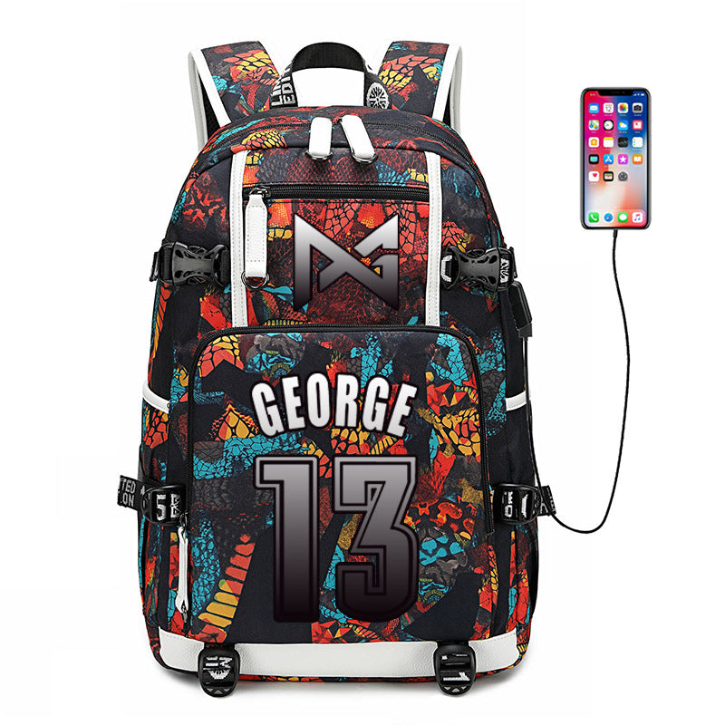 Los Angeles Clippers Basketball George USB Charging Backpack School Notebook Travel Bags