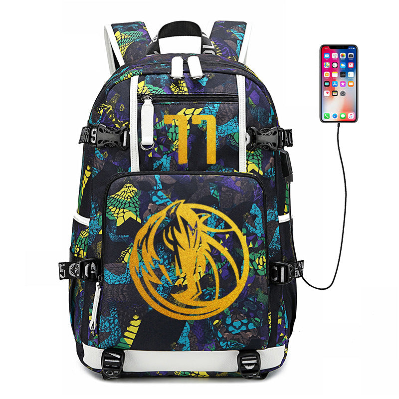 Dallas Mavericks Basketball Doncic USB Charging Backpack School Notebook Travel Bags