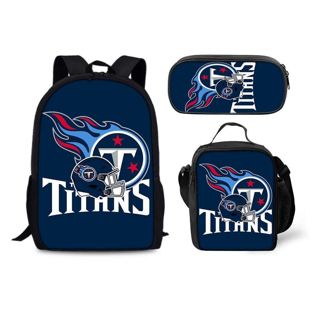 Tennessee Titans Football Team Backpack Schoolbag Lunch Bag Pencil Bag for Kids Students 3PCS