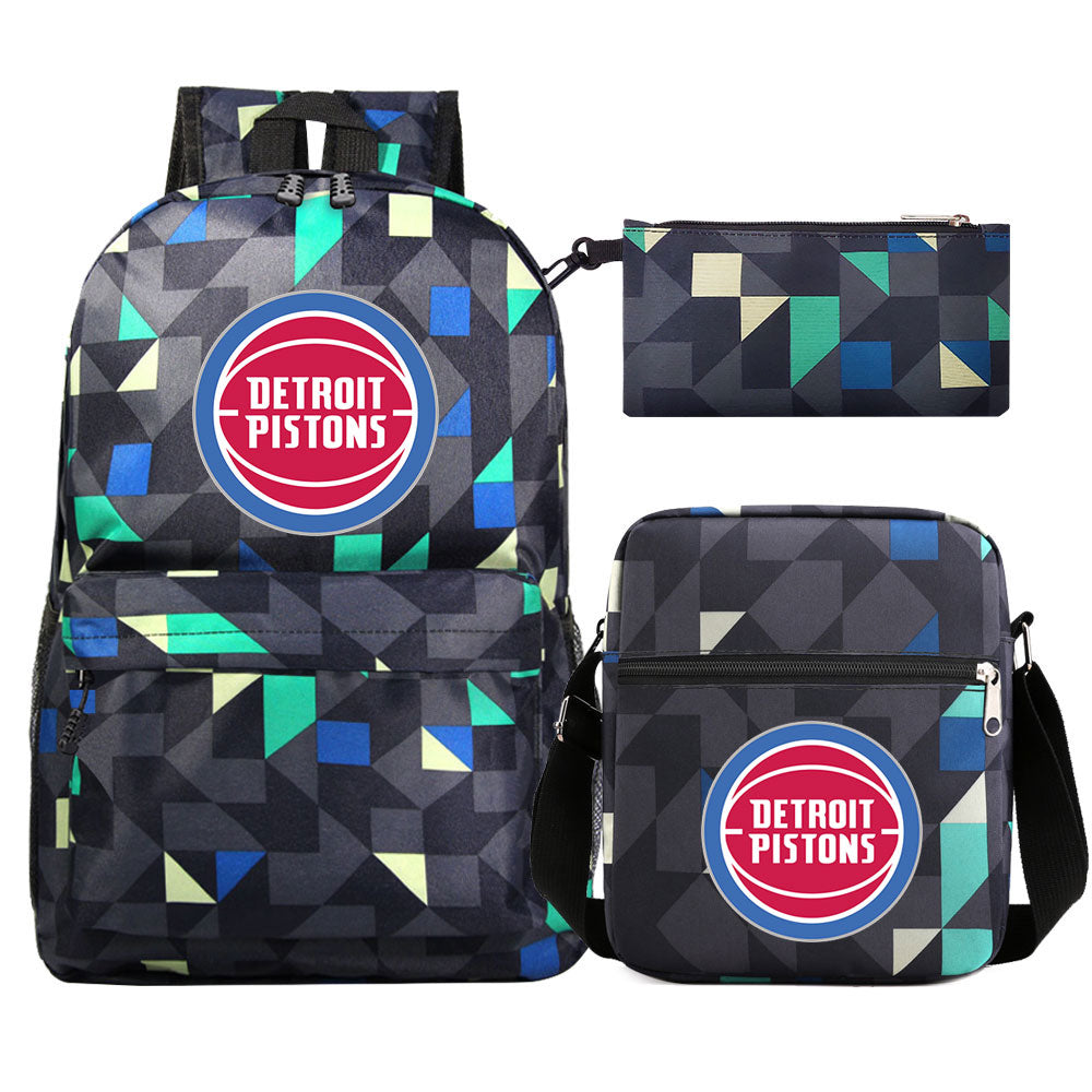 Detroit Pistons Schoolbag Backpack Shoulder Bag Pencil Bag 3pcs set for Kids Students