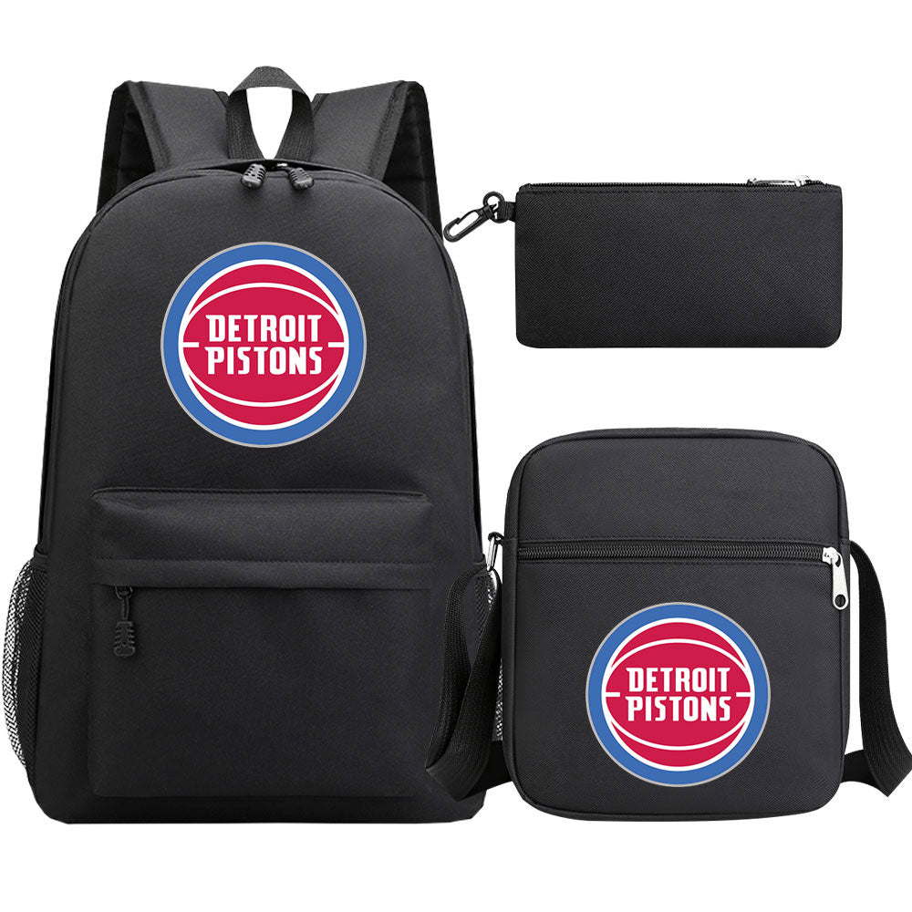 Detroit Pistons Schoolbag Backpack Shoulder Bag Pencil Bag 3pcs set for Kids Students
