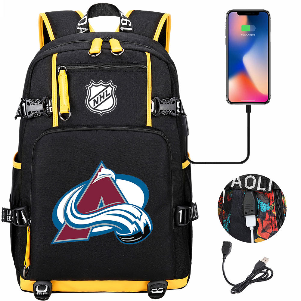 Colorado Avalanche Hockey League USB Charging Backpack School Notebook Travel Bags