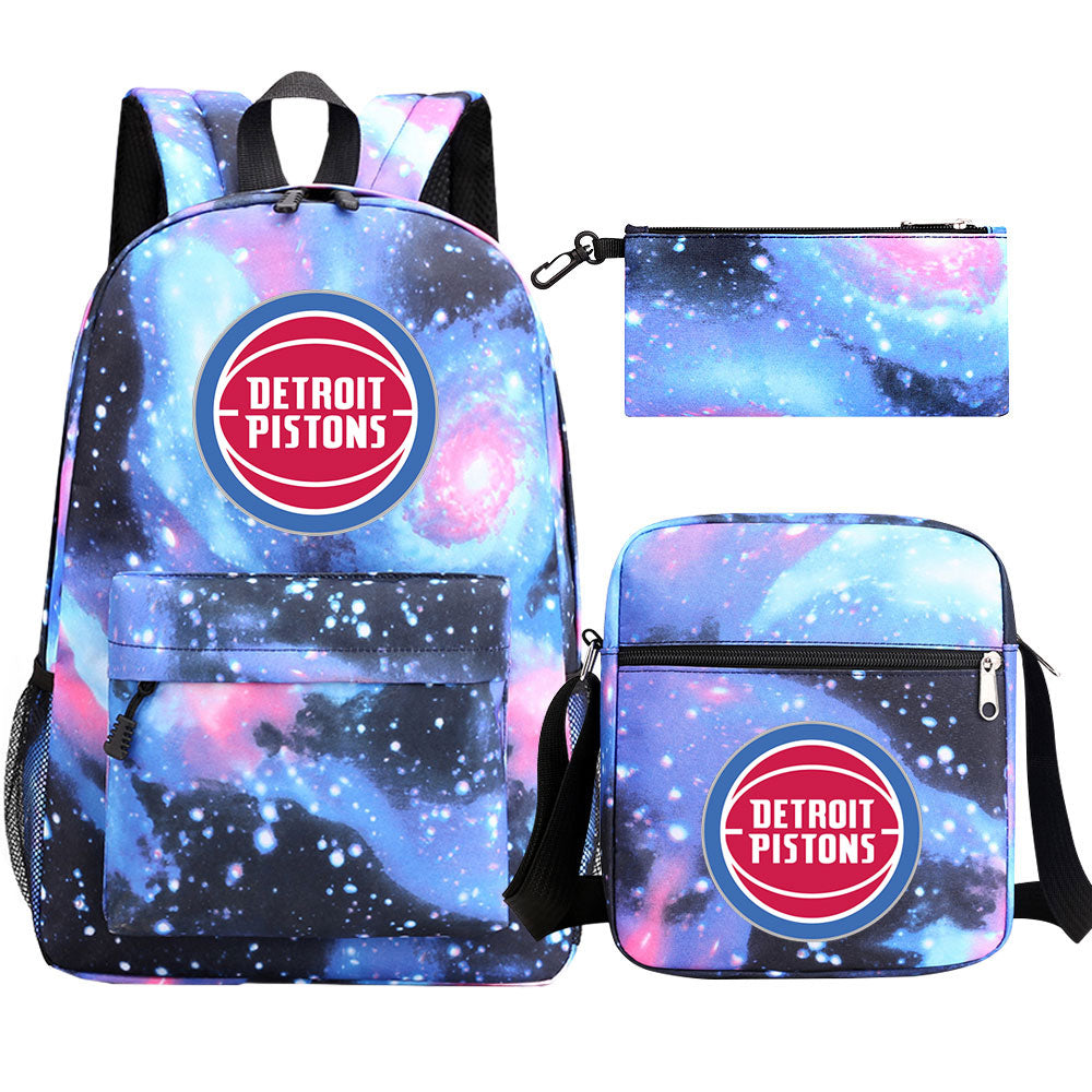 Detroit Pistons Schoolbag Backpack Shoulder Bag Pencil Bag 3pcs set for Kids Students