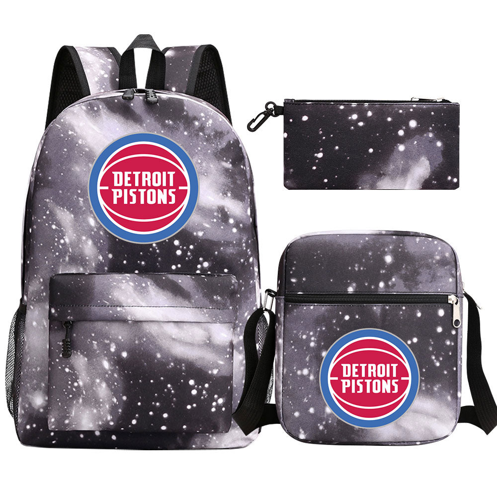 Detroit Pistons Schoolbag Backpack Shoulder Bag Pencil Bag 3pcs set for Kids Students