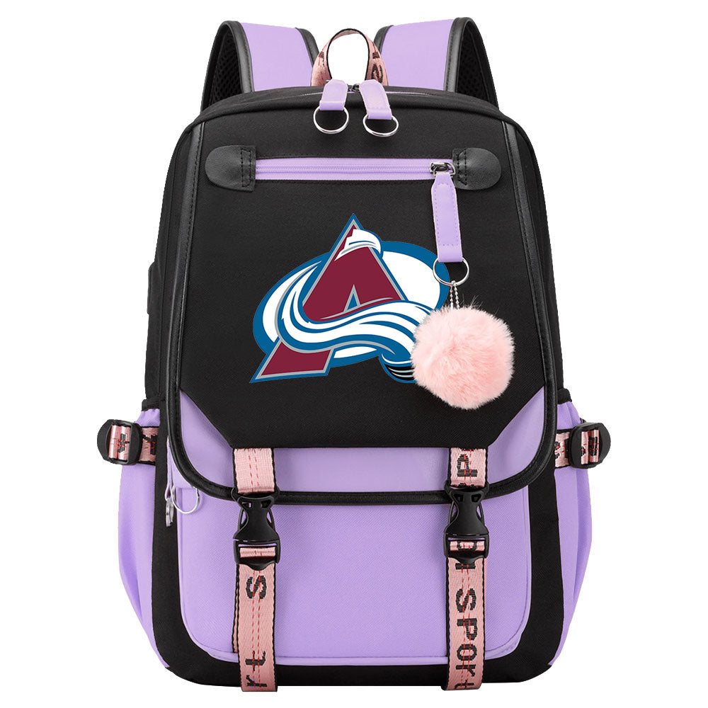 Colorado Avalanche  Hockey League Waterproof Backpack School Notebook Travel Bag USB Charging